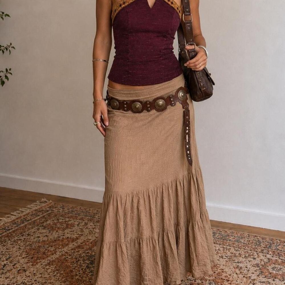 Handmade Y2K Boho Cross Halter Top Artisan Woven Trim Festival Fairy Grunge Tank